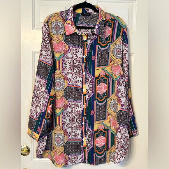 Retro patchwork button up top, size 1X - Picture 1 of 6